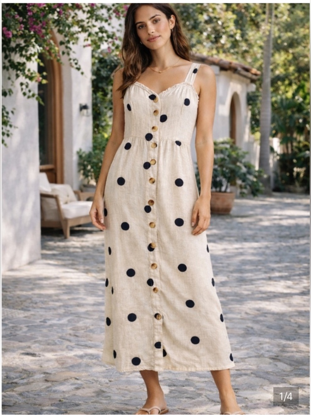 Sincerly Jules Beige Maxi Dress with Black Polka Dots